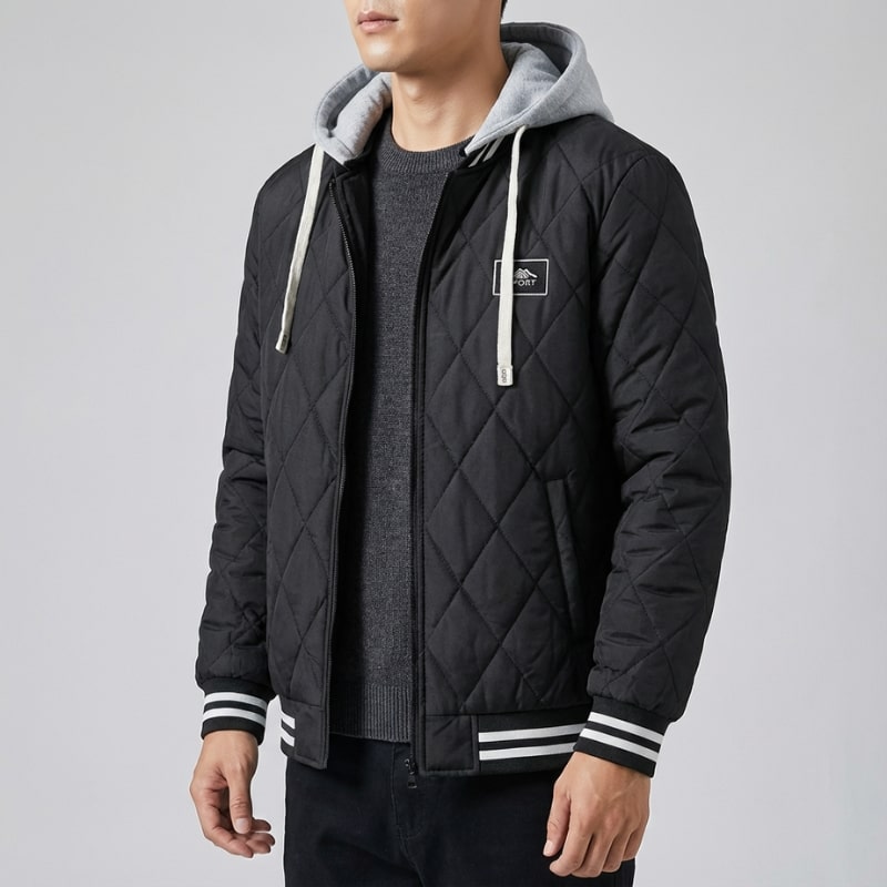 Jaime Men's Quilted Hooded Jacket – Regular Fit Cotton Padded Jacket