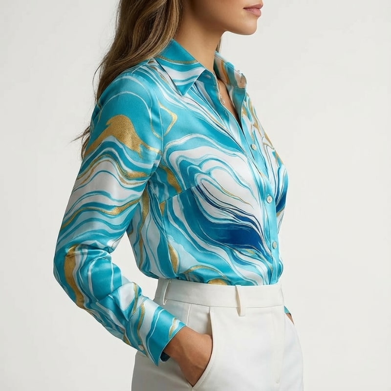 Azura Women’s Shirt – Satin Silk Button Up Shirt