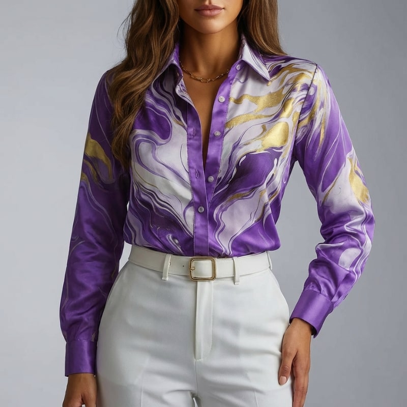 Azura Women’s Shirt – Satin Silk Button Up Shirt