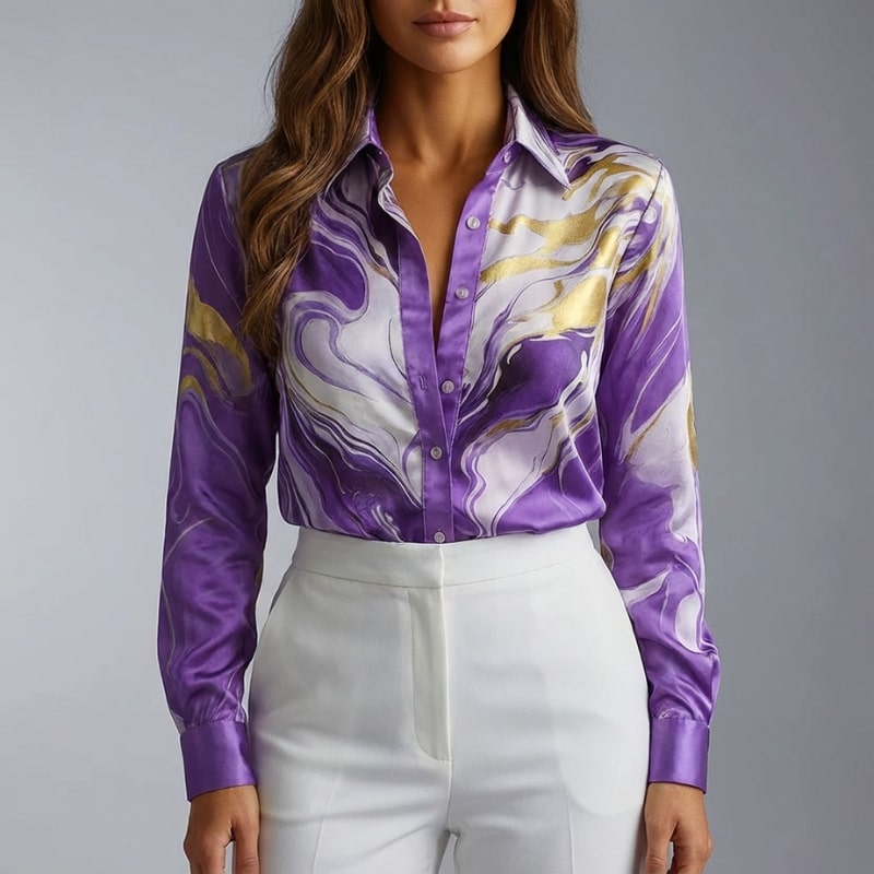 Azura Women’s Shirt – Satin Silk Button Up Shirt