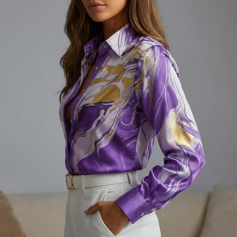 Azura Women’s Shirt – Satin Silk Button Up Shirt