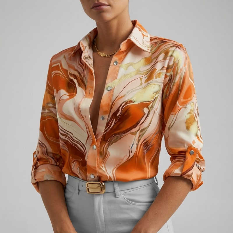Azura Women’s Shirt – Satin Silk Button Up Shirt