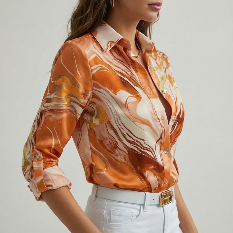 Azura Women’s Shirt – Satin Silk Button Up Shirt