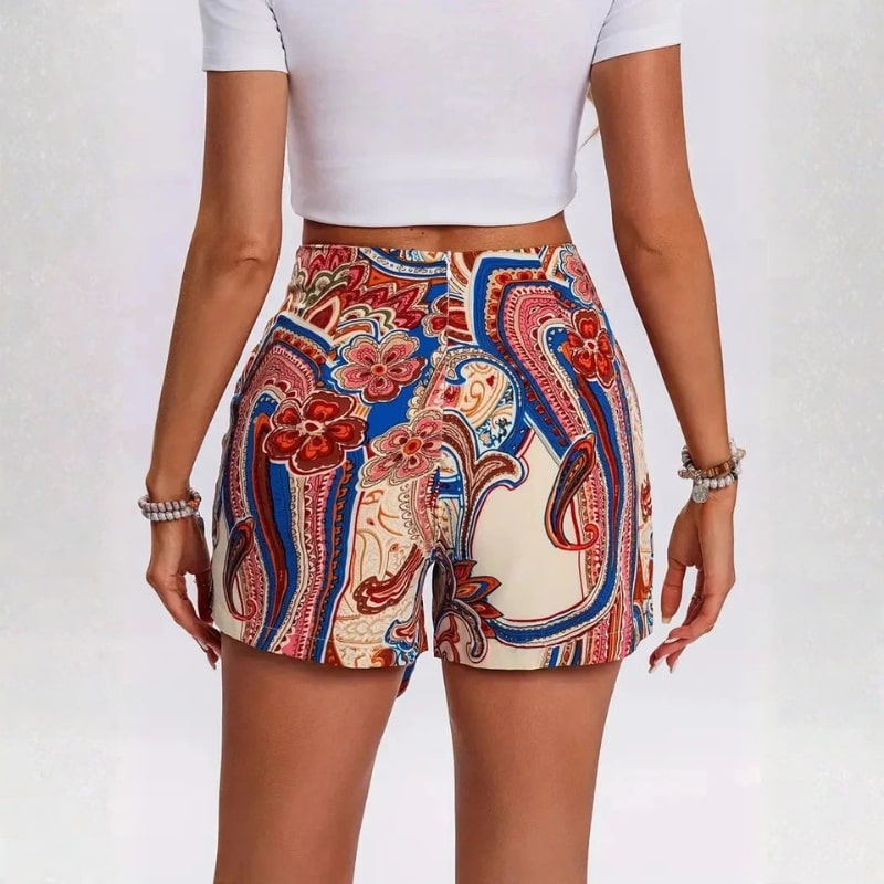 Valeria Cotton Blend Tie Waist Shorts – High Rise Boho Print Fit