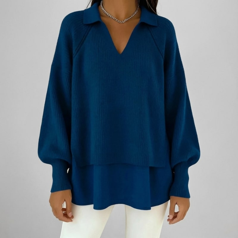 Shyrell Women’s Sweater – Relaxed Fit Collared V-Neck Sweater