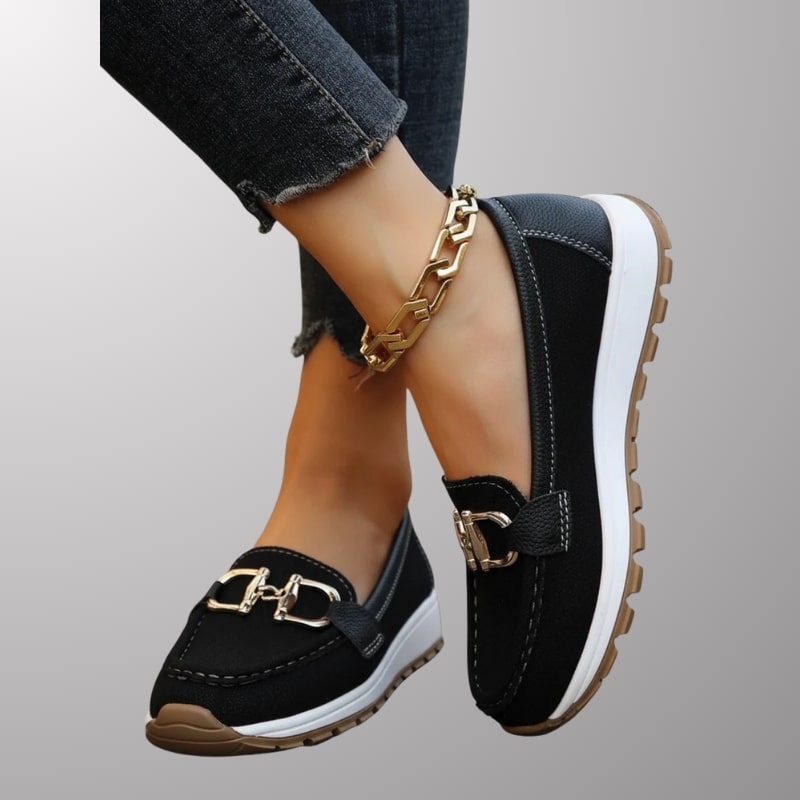 Keisha Women’s Slip-On Casual Shoes – Raised Sole Design with Polished Hardware Detail