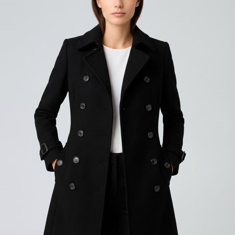 Keisha Women’s Trench Coat – Tailored Wool Blend Double-Breasted Coat