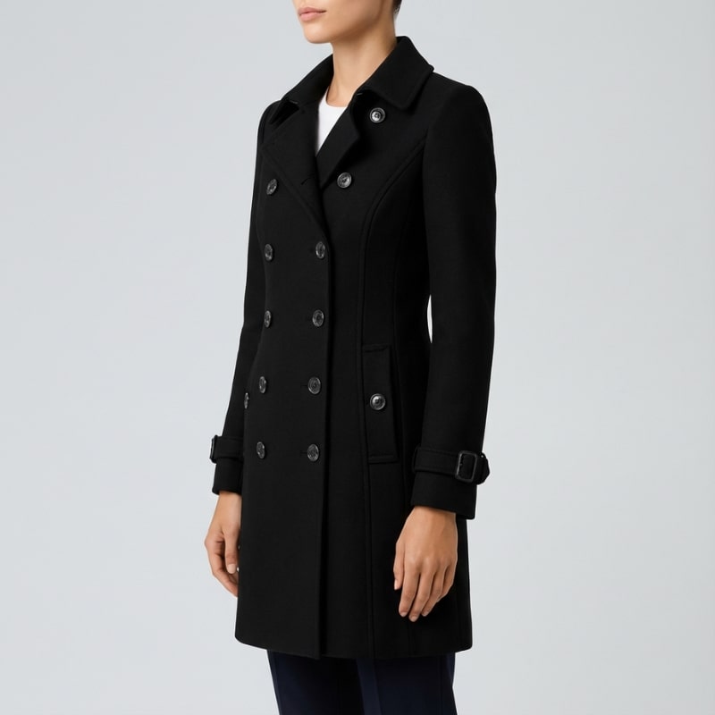 Keisha Women’s Trench Coat – Tailored Wool Blend Double-Breasted Coat