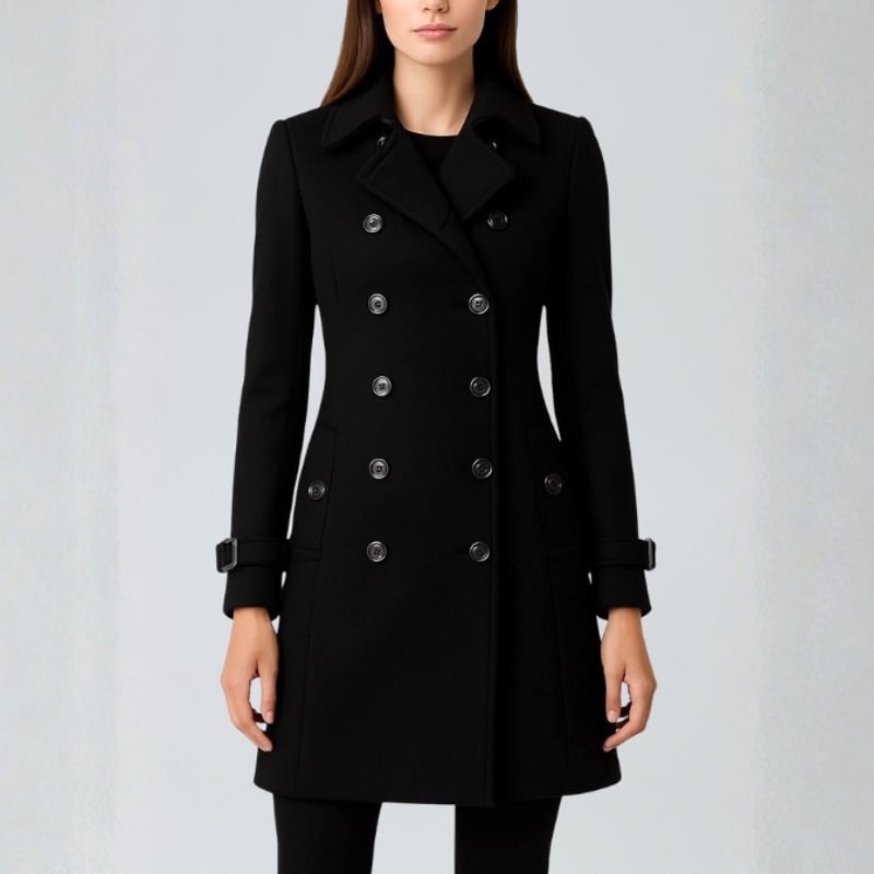Keisha Women’s Trench Coat – Tailored Wool Blend Double-Breasted Coat
