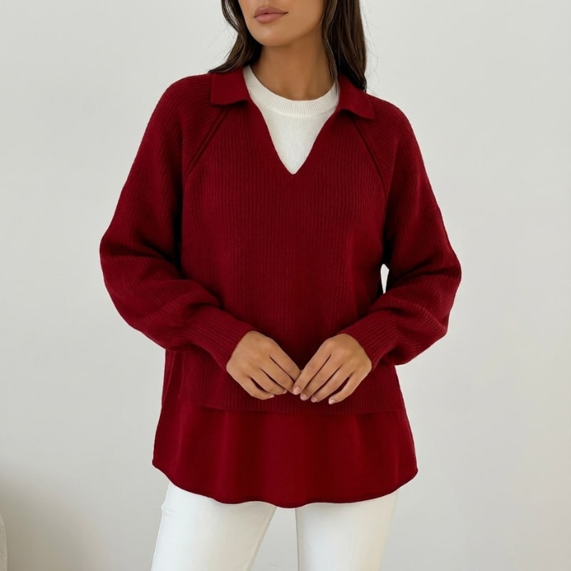 Shyrell Women’s Sweater – Relaxed Fit Collared V-Neck Sweater