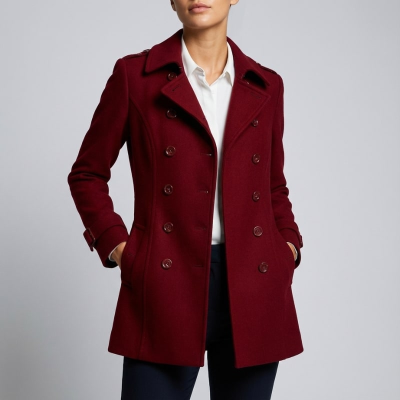 Keisha Women’s Trench Coat – Tailored Wool Blend Double-Breasted Coat