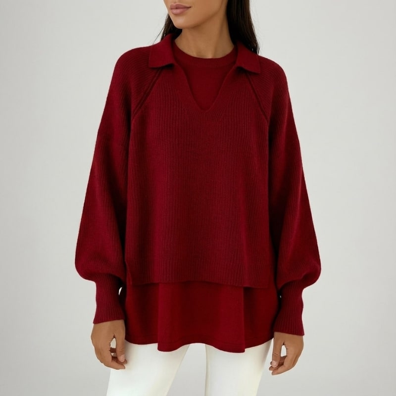 Shyrell Women’s Sweater – Relaxed Fit Collared V-Neck Sweater