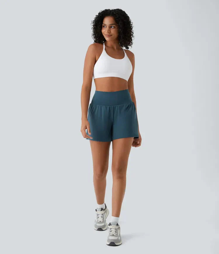 Aria Performance High Waist Yoga Shorts – Double Layer Pocket Active Fit