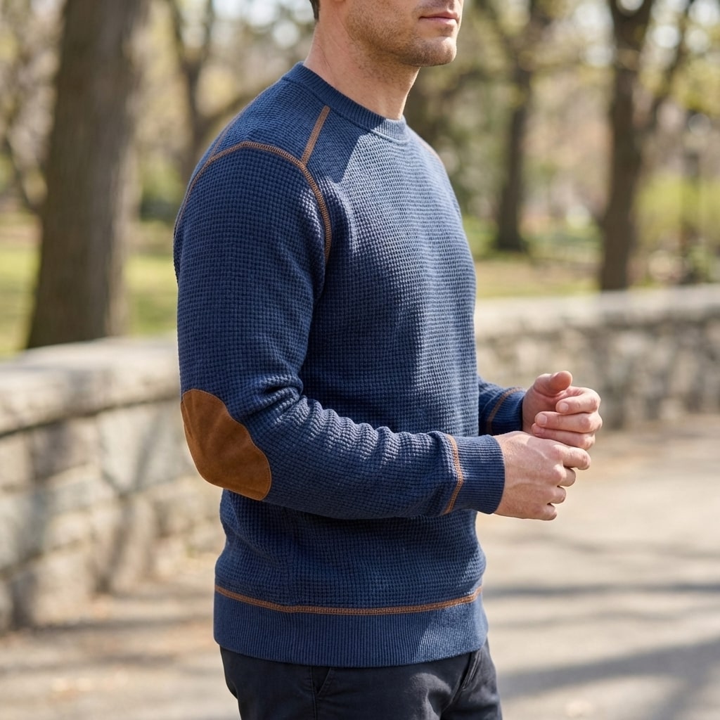 Hilario Men’s Jumper - Reinforced Elbows Waffle Knit Sweater