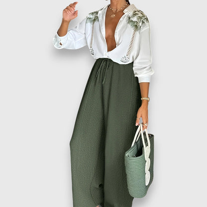 Claudia Women’s Lounge Set – Floral Two-Piece with Relaxed Wide-Leg Pants