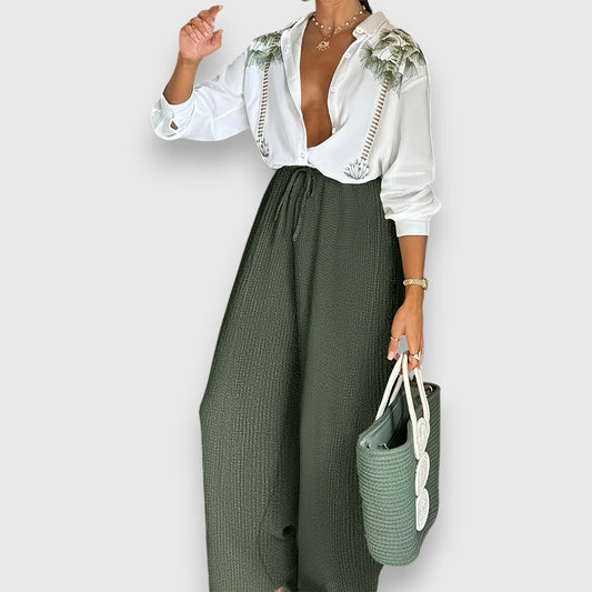 Claudia Women’s Lounge Set – Floral Two-Piece with Relaxed Wide-Leg Pants