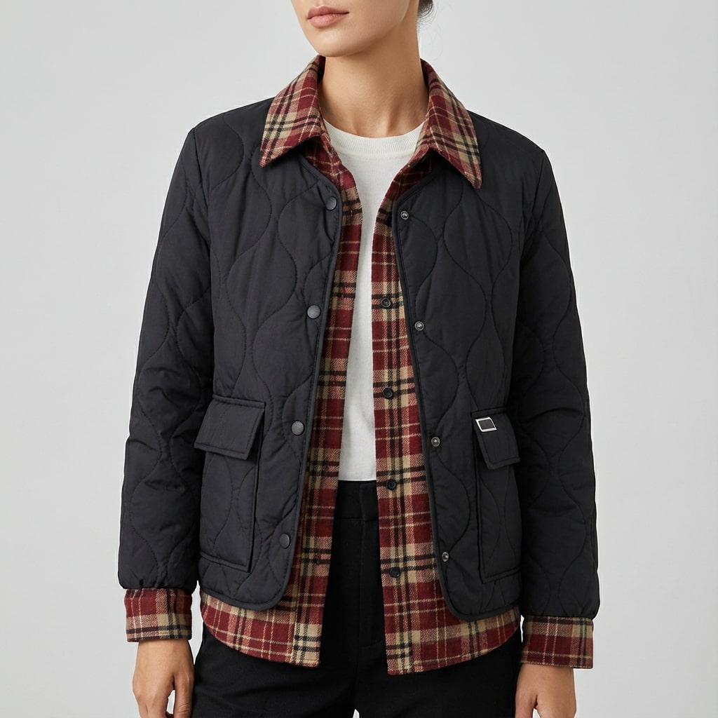 Noelle Women’s Quilted Jacket – Tailored Plaid Lightweight Jacket