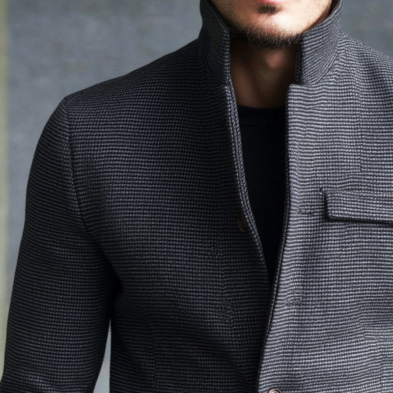 Elias Men’s Blazer Jacket – Textured Button-Up Stand Collar Jacket