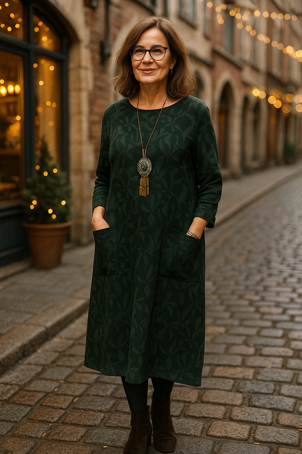 Elira Women's Maxi Dress – Long Sleeve Winter Fit with Side Pockets