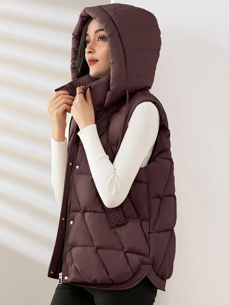 Reyna Women's Quilted Puffer Gilet – Soft-Touch Viscose with Detachable Hood