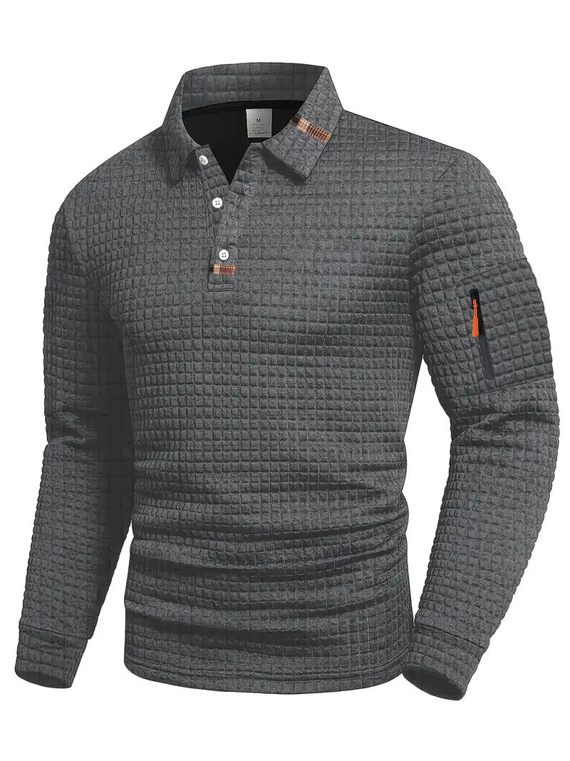 Valenciano Men’s Polo Shirt – Textured Knit Pullover with Zip Sleeves