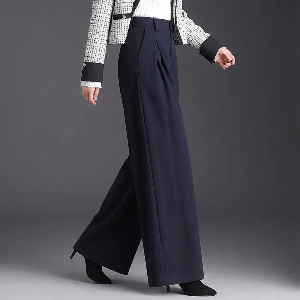Marseille Women’s Wide-Leg Trousers – Wool-Look Pleated Pants