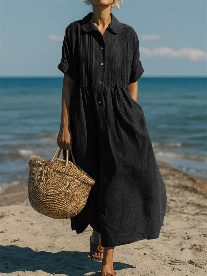 Rowena Breathable Cotton Shirt Midi Dress – Button Front Relaxed Everyday Shirt