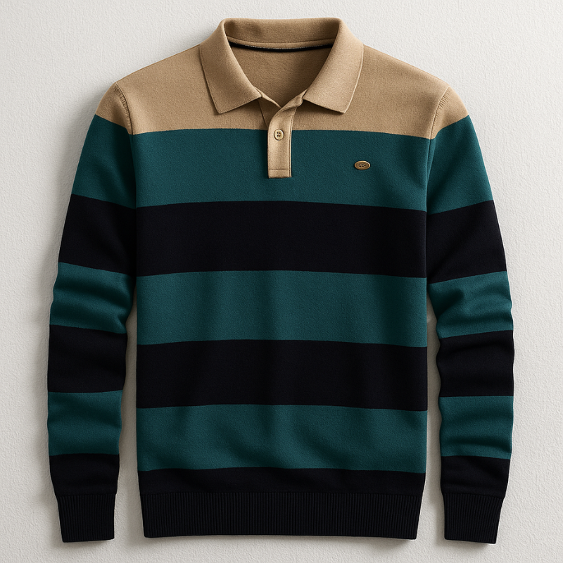 Silvano Men’s Long Sleeve Polo – Premium Cotton Jersey Polo Sweater