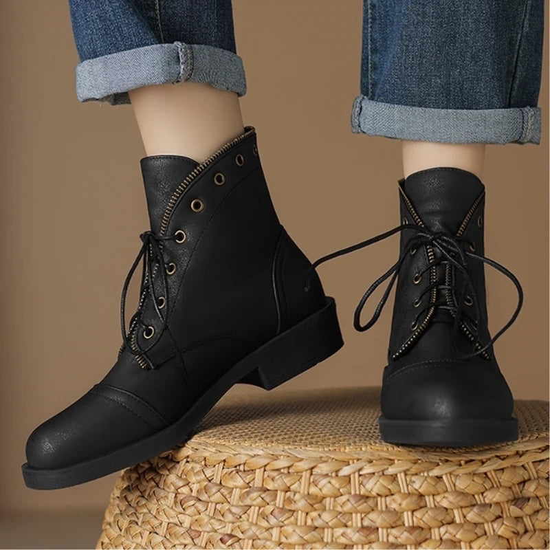 Imelda Women’s Leather Ankle Boots with Lace-Up Front and Side Zip