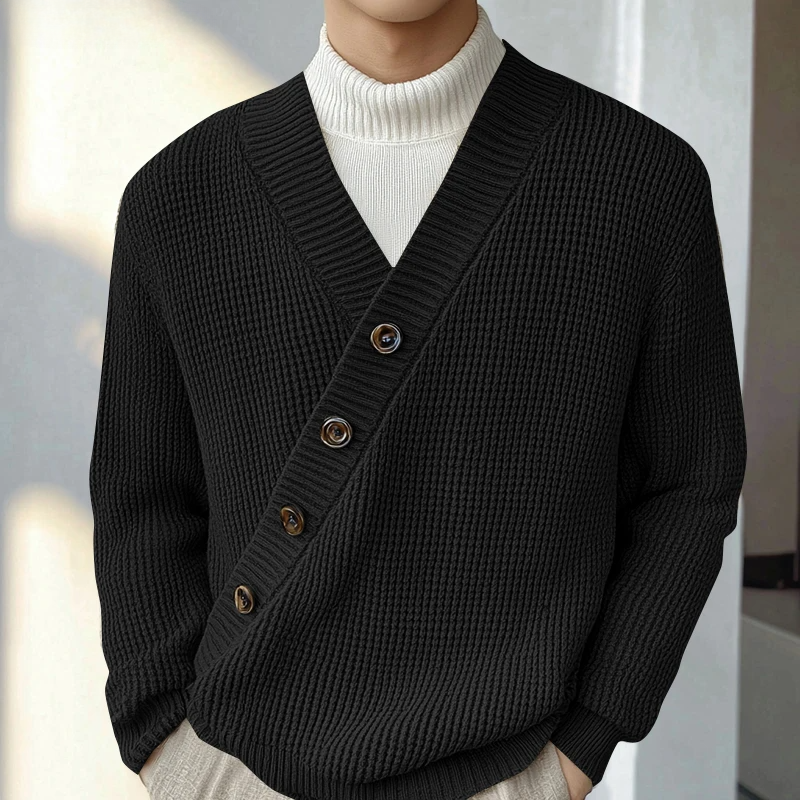 Theo Textured Knit Men’s Cardigan – Asymmetrical Button Closure