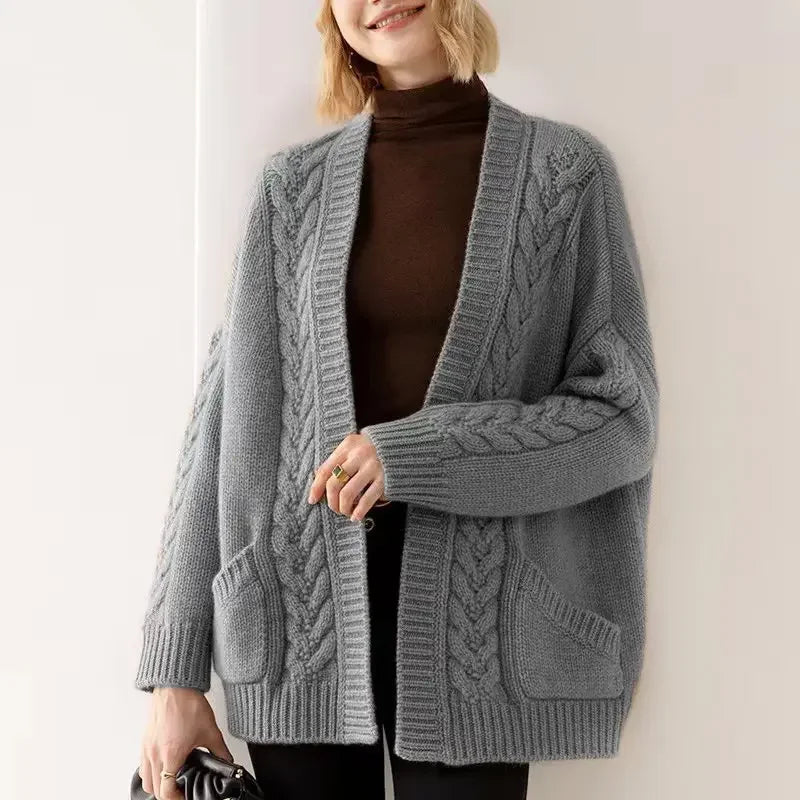 Clarita Women’s Cable Knit Cardigan – Chunky Cotton Knit