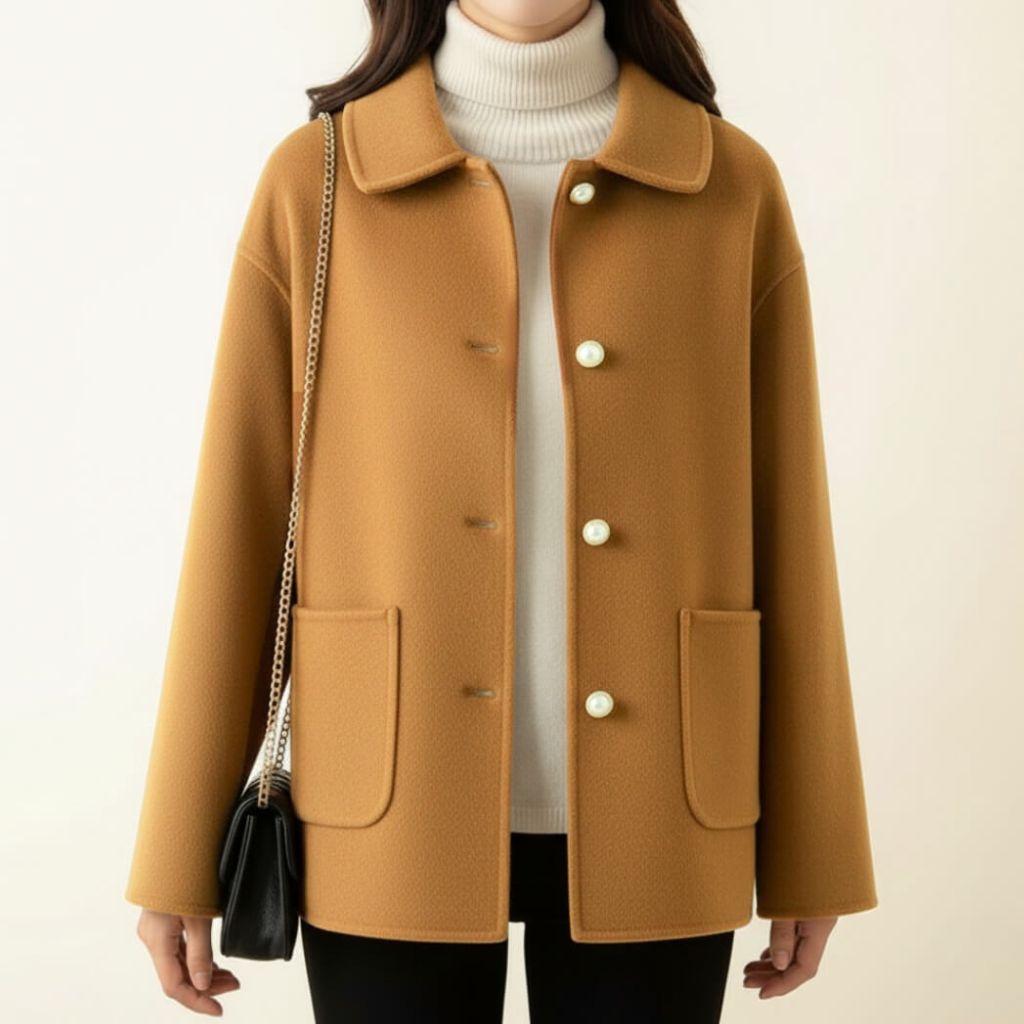 Lucia Women’s Coat – Straight Cut Design with Pearl Button Accents