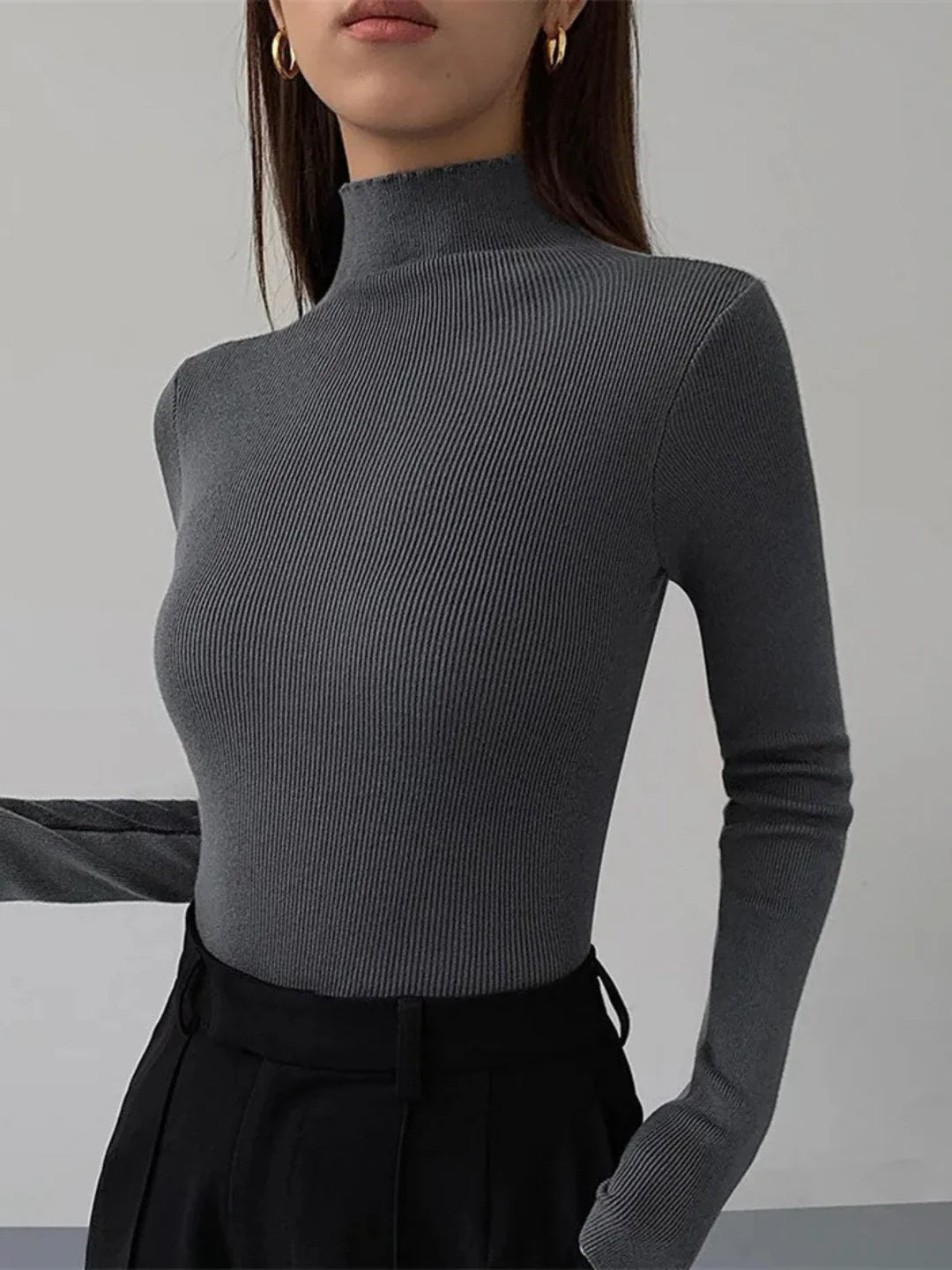 Beatrice Women’s Turtleneck Sweater – Contrast Slim Fit Pullover