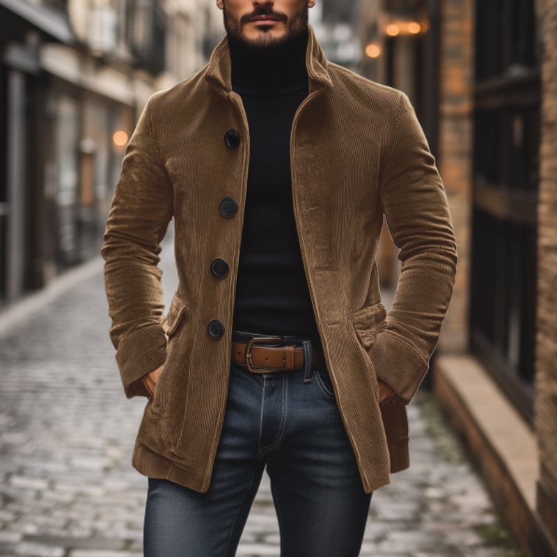 Sebastian Men’s Corduroy Short Coat – Stand Collar Slim Fit Outerwear