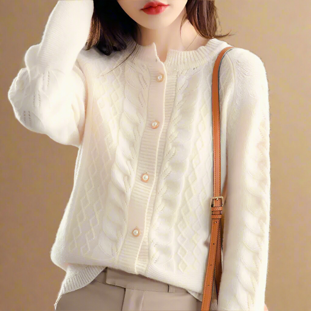 Danica Women’s Wool Cardigan – Cable Knit with Pearl Button Closure