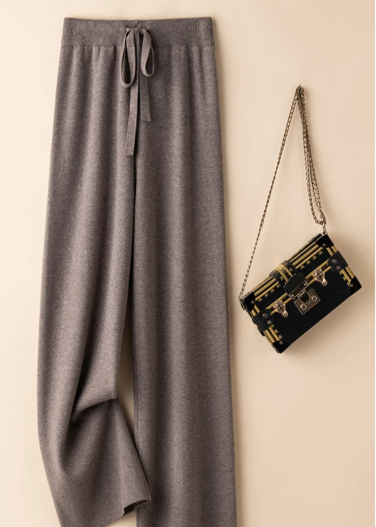 Lizelle Women’s Wide Leg Knit Pants – Heavyweight Trousers with Adjustable Waistband