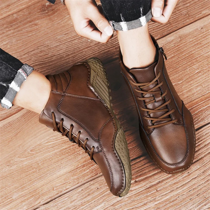 Stefano Men’s Leather Ankle Boots – Full-Grain Zip-Up Design