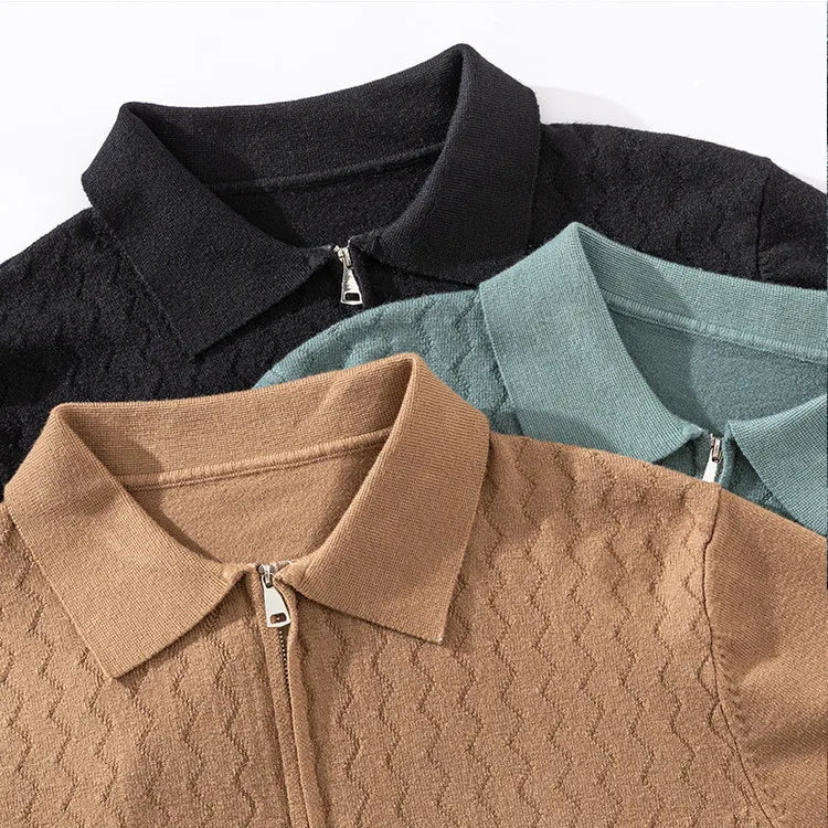 Callum Men’s Half Zip Polo Sweater – Jacquard Knit with Structured Collar