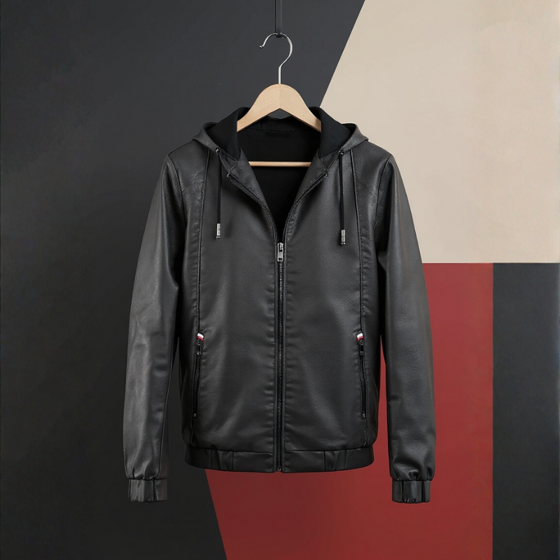Rodrigo Men’s Leather Jacket – Hooded Zip-Up Casual Jacket