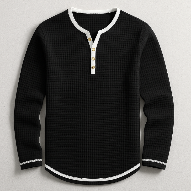 Marco Men’s Henley Long Sleeve Shirt – Waffle Knit Texture