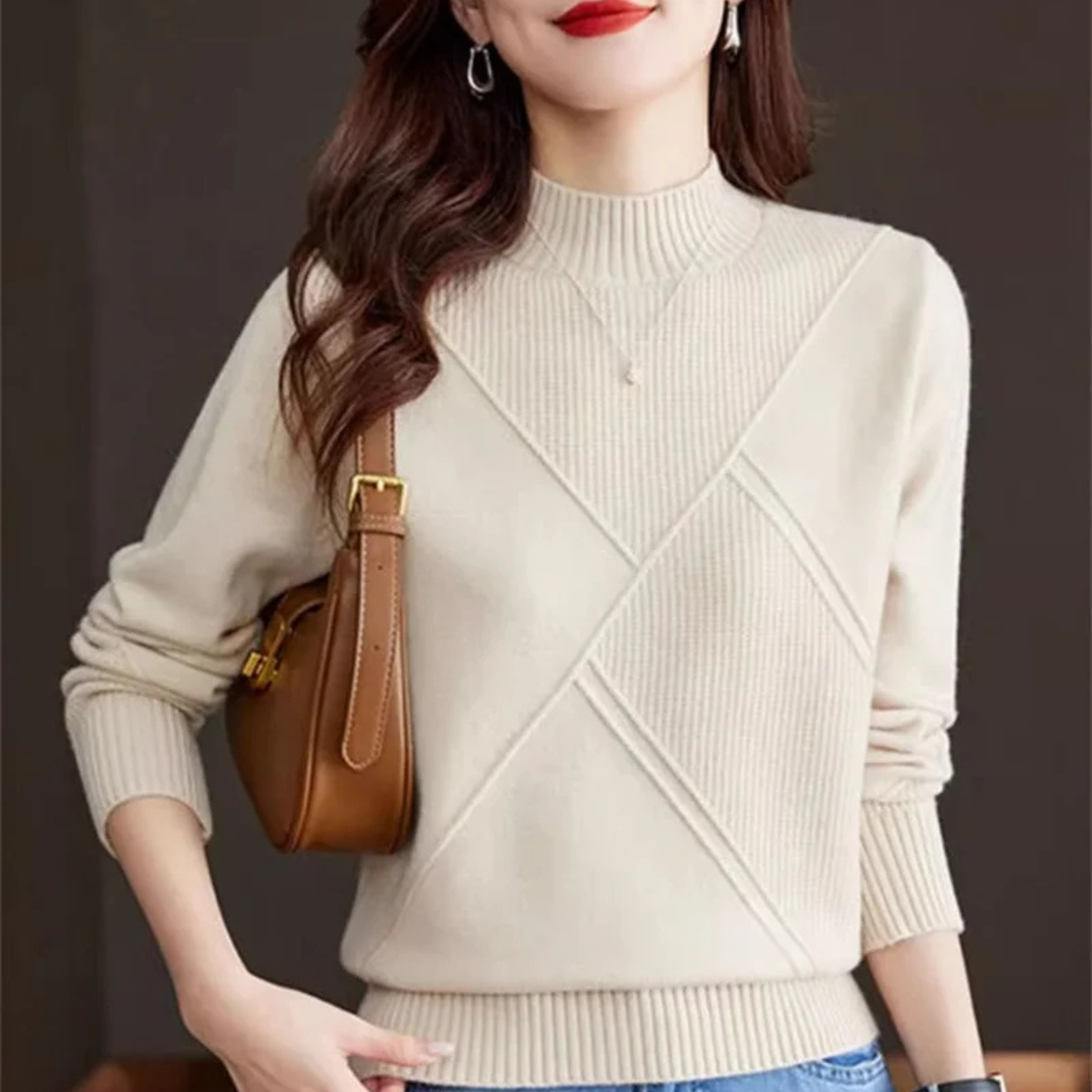 Hailey Women’s Mock Neck Sweater – Ribbed Knit Cotton-Blend Pullover