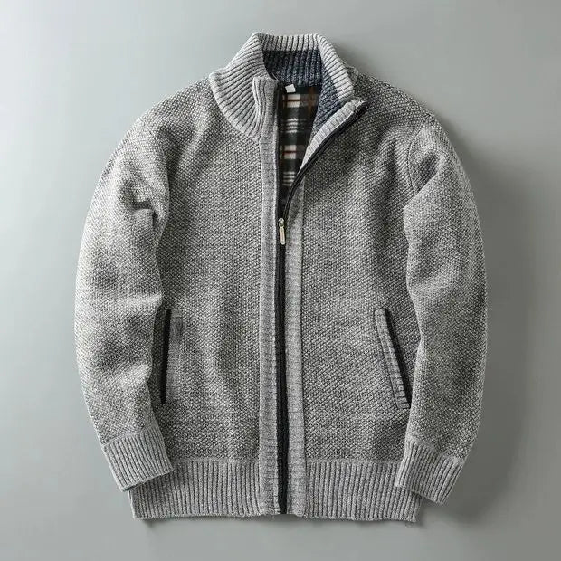 Hilton Men’s Knit Cardigan – Fleece-Lined Cotton-Blend Sweater