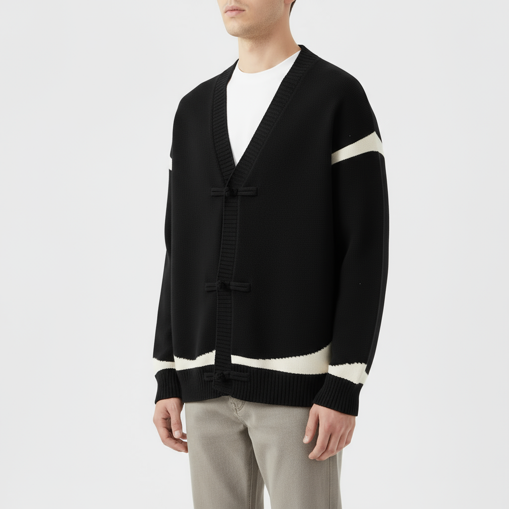 Armano Men’s Wool Cardigan – Contrast Stripe Knit with Toggle Closures