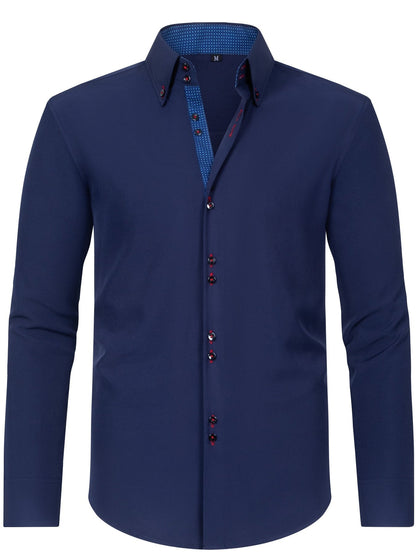 Arjun Men’s Dress Shirt – Long Sleeve Slim Fit Button Down with Contrast Detail