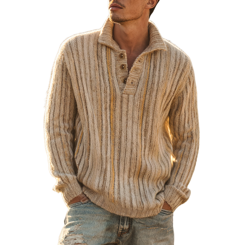 Torin Men’s Knitted Sweater – Striped Lapel Pullover
