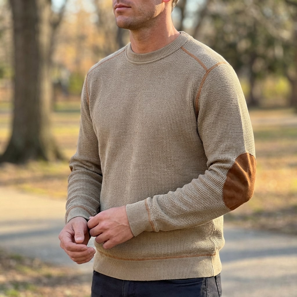 Hilario Men’s Jumper - Reinforced Elbows Waffle Knit Sweater