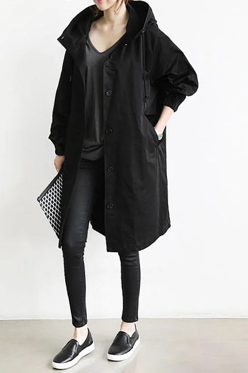 Ivana Women’s Hooded Trench Coat – Elegant Longline Jacket