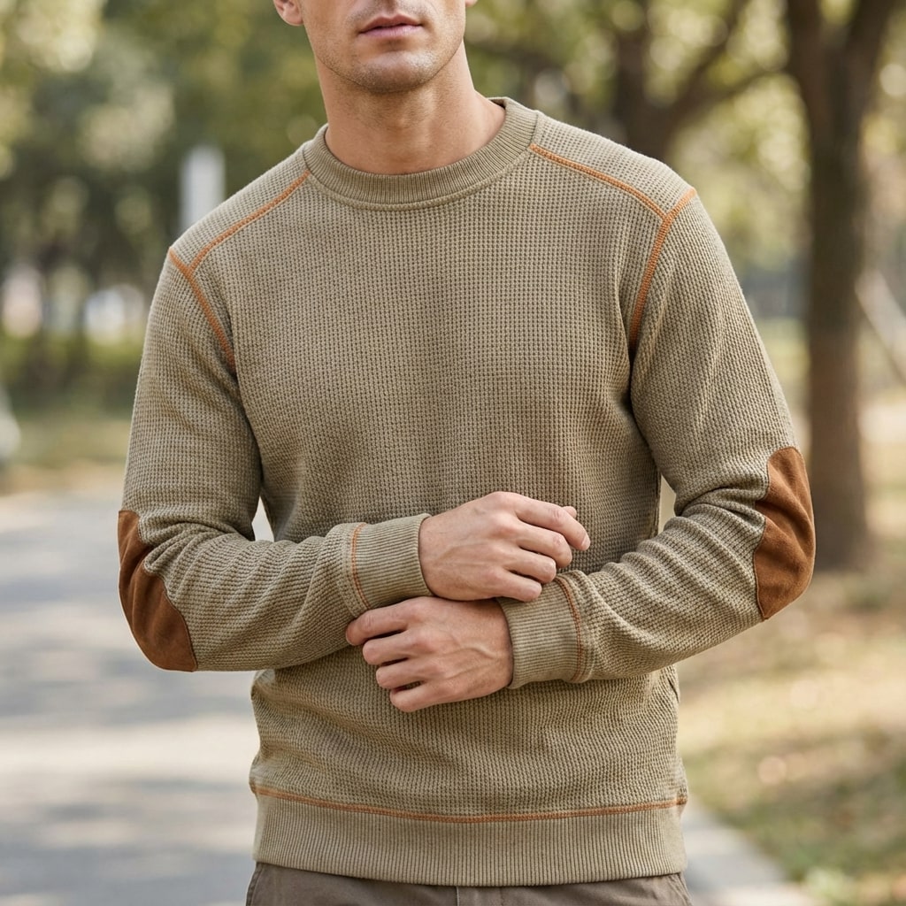 Hilario Men’s Jumper - Reinforced Elbows Waffle Knit Sweater
