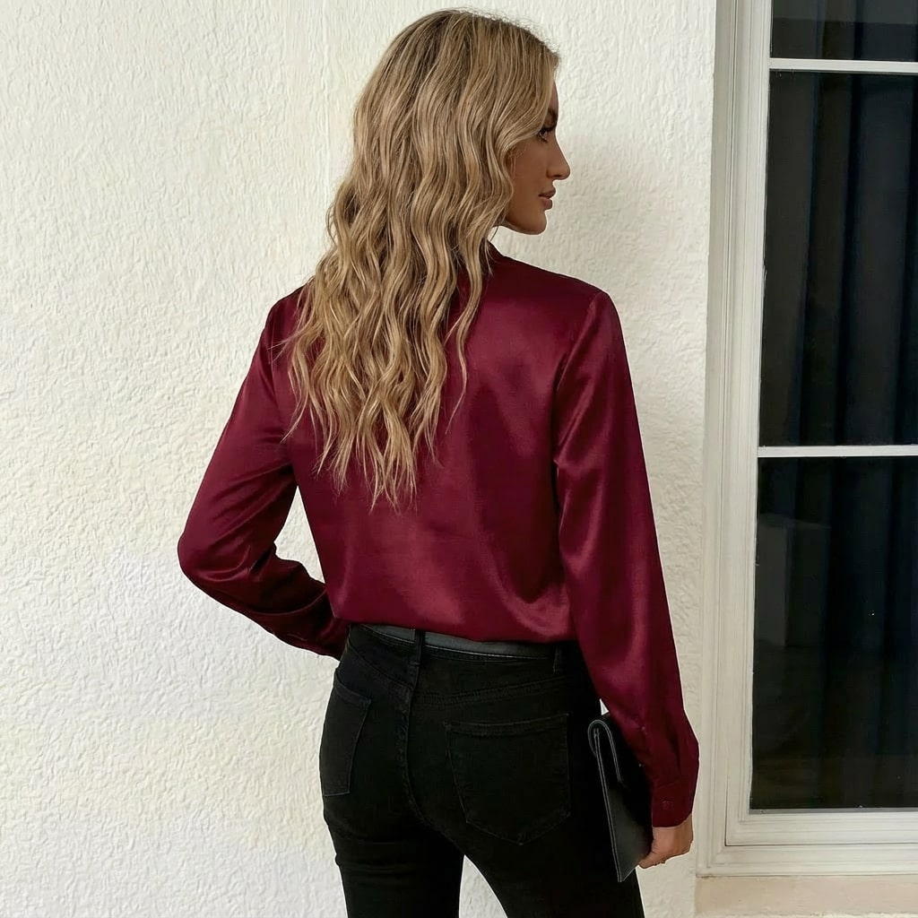 Cindy Women’s Blouse – Smooth Satin V-Neck Blouse