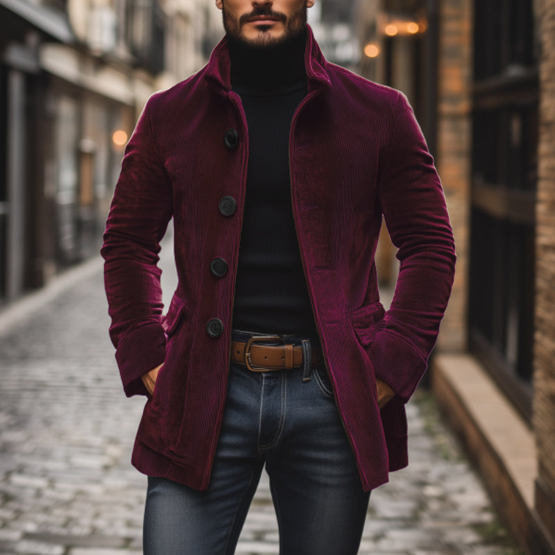 Sebastian Men’s Corduroy Short Coat – Stand Collar Slim Fit Outerwear